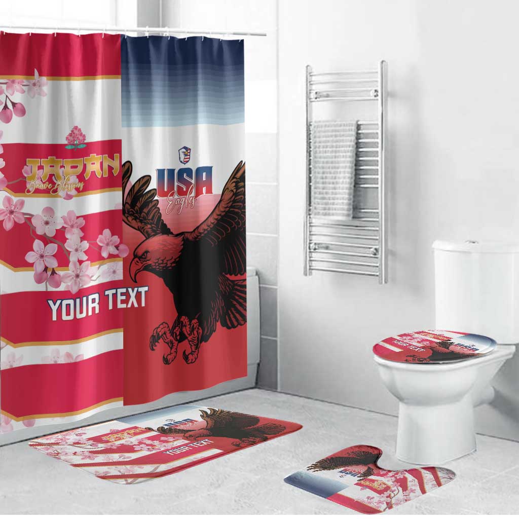 USA and Japan Rugby Custom Bathroom Set Eagles Brave Blossoms Together Pacific - Polynesian Pride