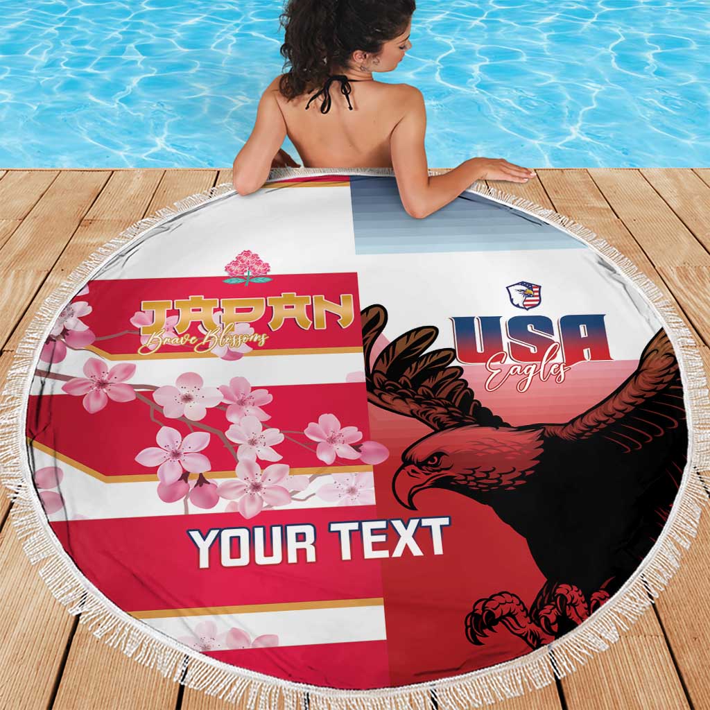 USA and Japan Rugby Custom Beach Blanket Eagles Brave Blossoms Together Pacific LT14 - Polynesian Pride
