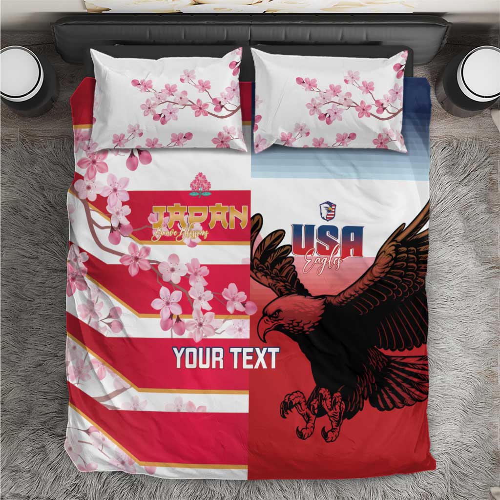 USA and Japan Rugby Custom Bedding Set Eagles Brave Blossoms Together Pacific - Polynesian Pride
