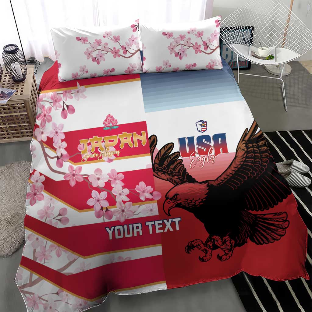 USA and Japan Rugby Custom Bedding Set Eagles Brave Blossoms Together Pacific LT14 - Polynesian Pride