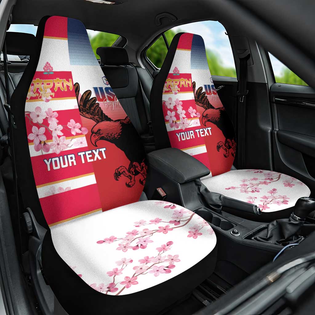 USA and Japan Rugby Custom Car Seat Cover Eagles Brave Blossoms Together Pacific - Polynesian Pride