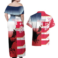 USA and Japan Rugby Custom Couples Matching Off Shoulder Maxi Dress and Hawaiian Shirt Eagles Brave Blossoms Together Pacific LT14 - Polynesian Pride