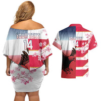USA and Japan Rugby Custom Couples Matching Off Shoulder Short Dress and Hawaiian Shirt Eagles Brave Blossoms Together Pacific LT14 - Polynesian Pride