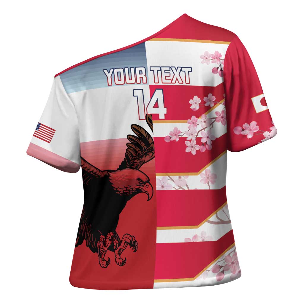 USA and Japan Rugby Custom Cross Shoulder Shirt Eagles Brave Blossoms Together Pacific - Polynesian Pride