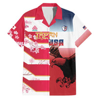 USA and Japan Rugby Custom Family Matching Mermaid Dress and Hawaiian Shirt Eagles Brave Blossoms Together Pacific LT14 Dad's Shirt - Short Sleeve Red - Polynesian Pride