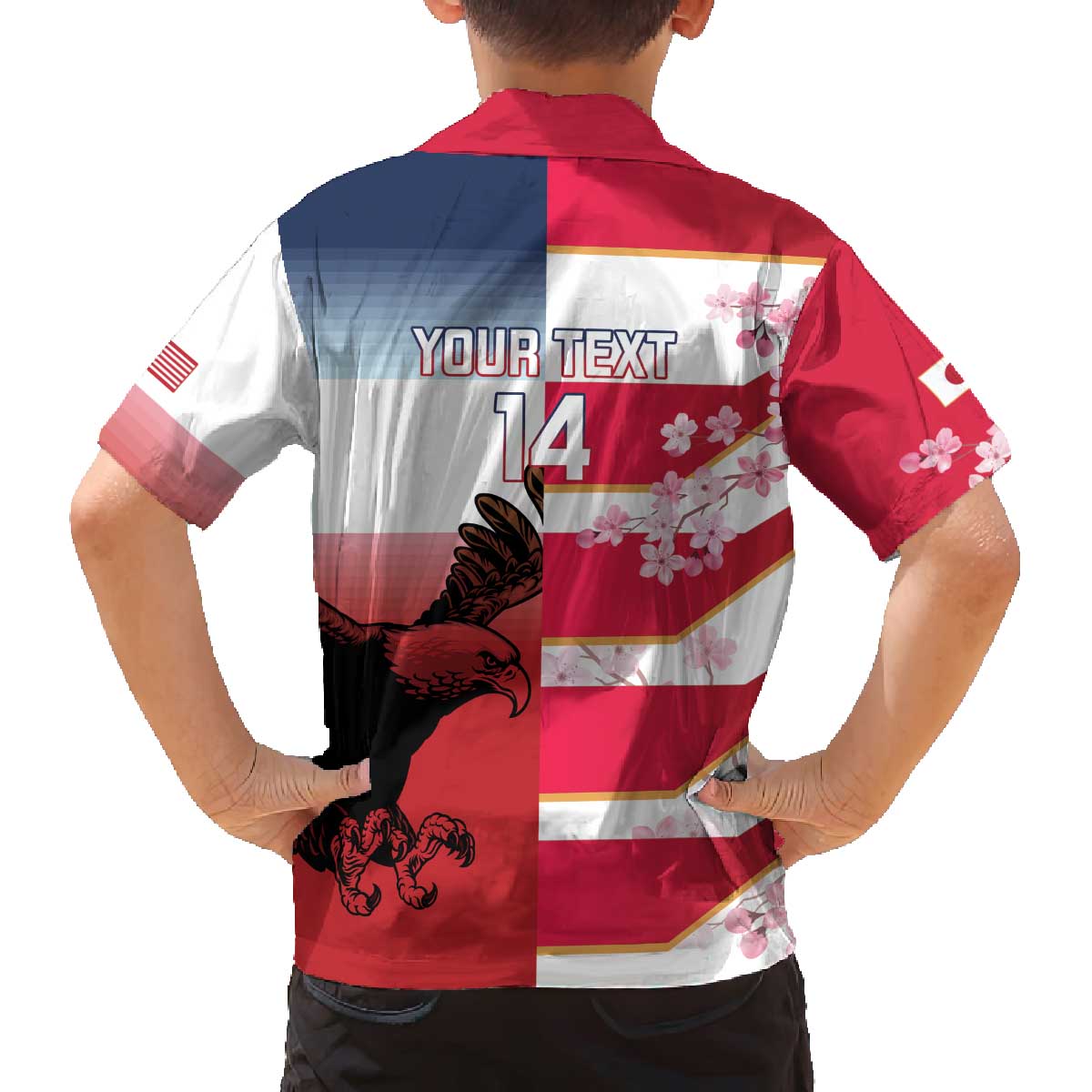 USA and Japan Rugby Custom Family Matching Off The Shoulder Long Sleeve Dress and Hawaiian Shirt Eagles Brave Blossoms Together Pacific LT14 - Polynesian Pride
