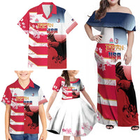 USA and Japan Rugby Custom Family Matching Off Shoulder Maxi Dress and Hawaiian Shirt Eagles Brave Blossoms Together Pacific LT14 - Polynesian Pride