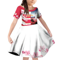 USA and Japan Rugby Custom Family Matching Off Shoulder Short Dress and Hawaiian Shirt Eagles Brave Blossoms Together Pacific LT14 Daughter's Dress Red - Polynesian Pride