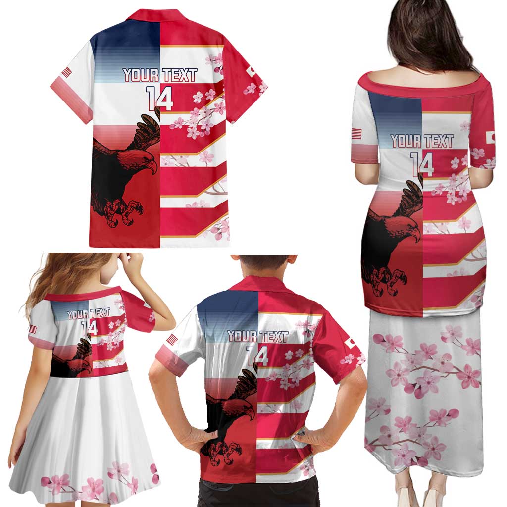 USA and Japan Rugby Custom Family Matching Puletasi and Hawaiian Shirt Eagles Brave Blossoms Together Pacific - Polynesian Pride
