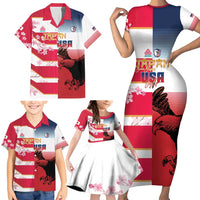 USA and Japan Rugby Custom Family Matching Short Sleeve Bodycon Dress and Hawaiian Shirt Eagles Brave Blossoms Together Pacific LT14 - Polynesian Pride