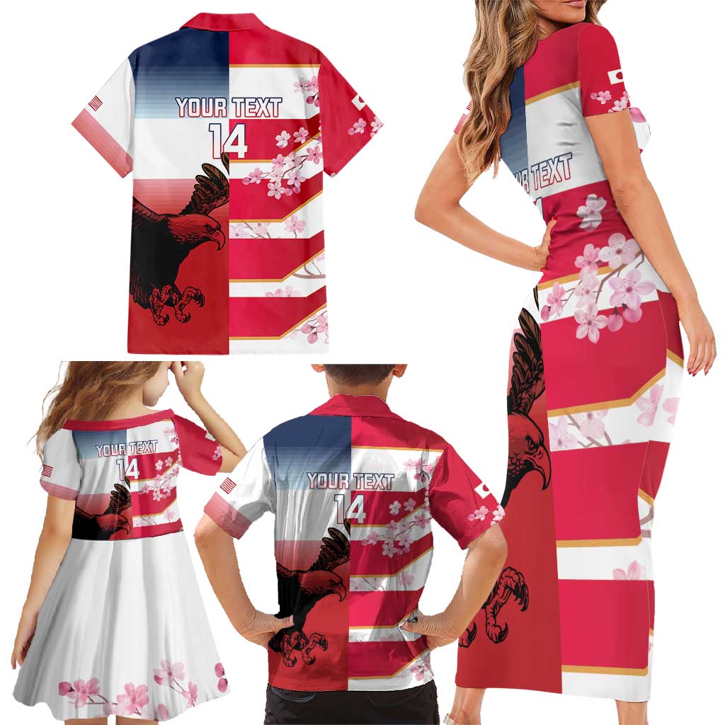 USA and Japan Rugby Custom Family Matching Short Sleeve Bodycon Dress and Hawaiian Shirt Eagles Brave Blossoms Together Pacific LT14 - Polynesian Pride