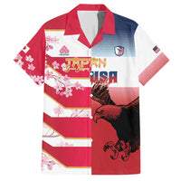 USA and Japan Rugby Custom Family Matching Short Sleeve Bodycon Dress and Hawaiian Shirt Eagles Brave Blossoms Together Pacific LT14 Dad's Shirt - Short Sleeve Red - Polynesian Pride