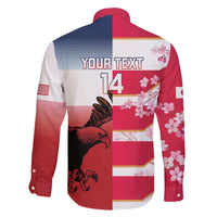 USA and Japan Rugby Custom Family Matching Short Sleeve Bodycon Dress and Hawaiian Shirt Eagles Brave Blossoms Together Pacific LT14 - Polynesian Pride