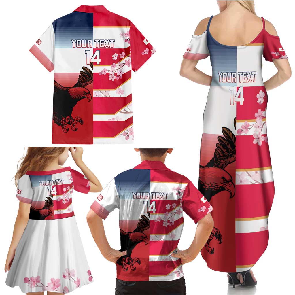 USA and Japan Rugby Custom Family Matching Summer Maxi Dress and Hawaiian Shirt Eagles Brave Blossoms Together Pacific LT14 - Polynesian Pride