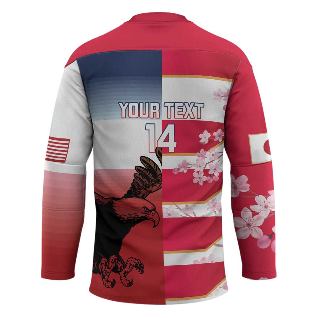 USA and Japan Rugby Custom Hockey Jersey Eagles Brave Blossoms Together Pacific - Polynesian Pride