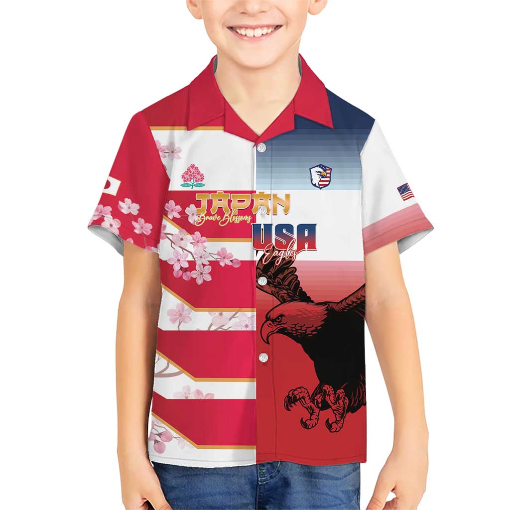 USA and Japan Rugby Custom Kid Hawaiian Shirt Eagles Brave Blossoms Together Pacific - Polynesian Pride