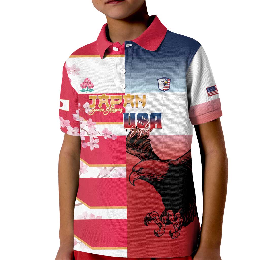 USA and Japan Rugby Custom Kid Polo Shirt Eagles Brave Blossoms Together Pacific - Polynesian Pride