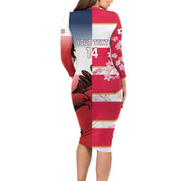 USA and Japan Rugby Custom Long Sleeve Bodycon Dress Eagles Brave Blossoms Together Pacific - Polynesian Pride
