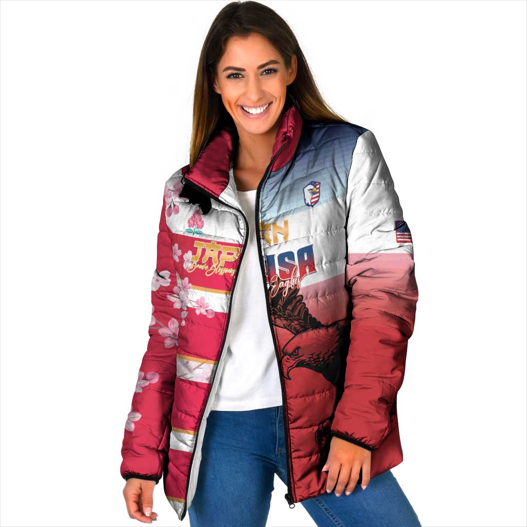 USA and Japan Rugby Custom Padded Jacket Eagles Brave Blossoms Together Pacific - Polynesian Pride