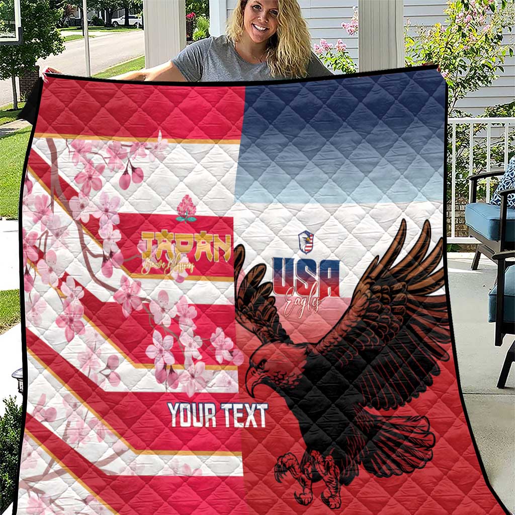 USA and Japan Rugby Custom Quilt Eagles Brave Blossoms Together Pacific - Polynesian Pride