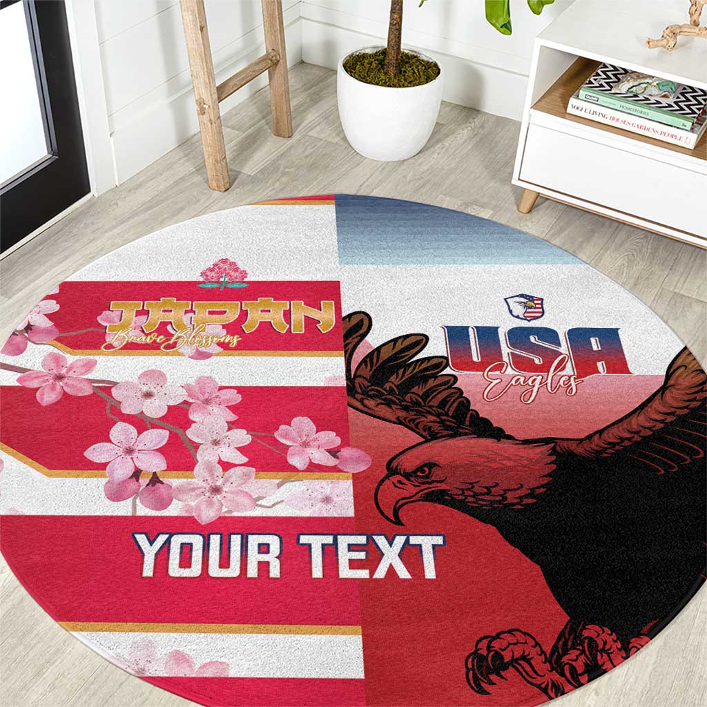 USA and Japan Rugby Custom Round Carpet Eagles Brave Blossoms Together Pacific - Polynesian Pride