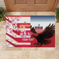 USA and Japan Rugby Custom Rubber Doormat Eagles Brave Blossoms Together Pacific - Polynesian Pride