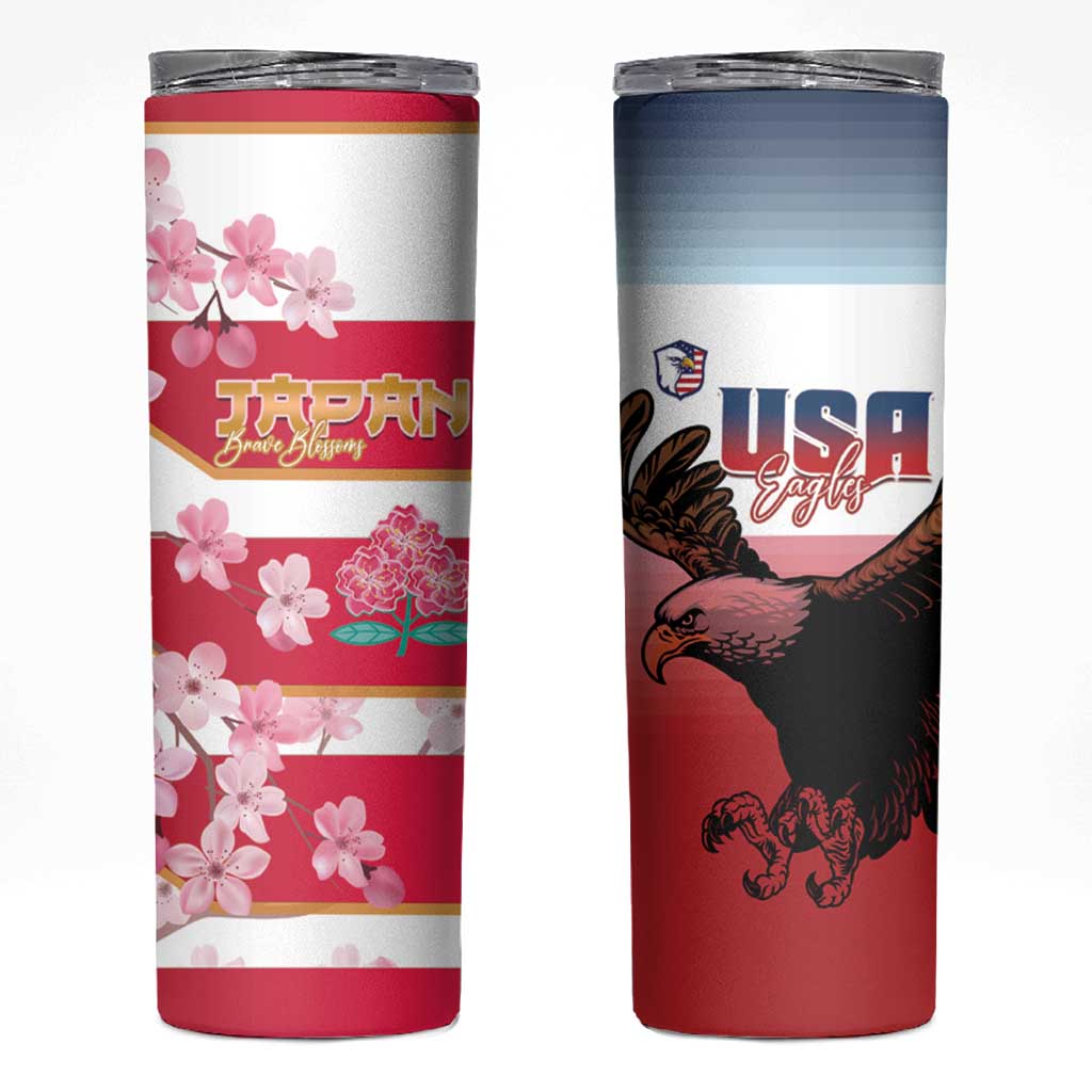 USA and Japan Rugby Skinny Tumbler Eagles Brave Blossoms Together Pacific LT14 Red - Polynesian Pride
