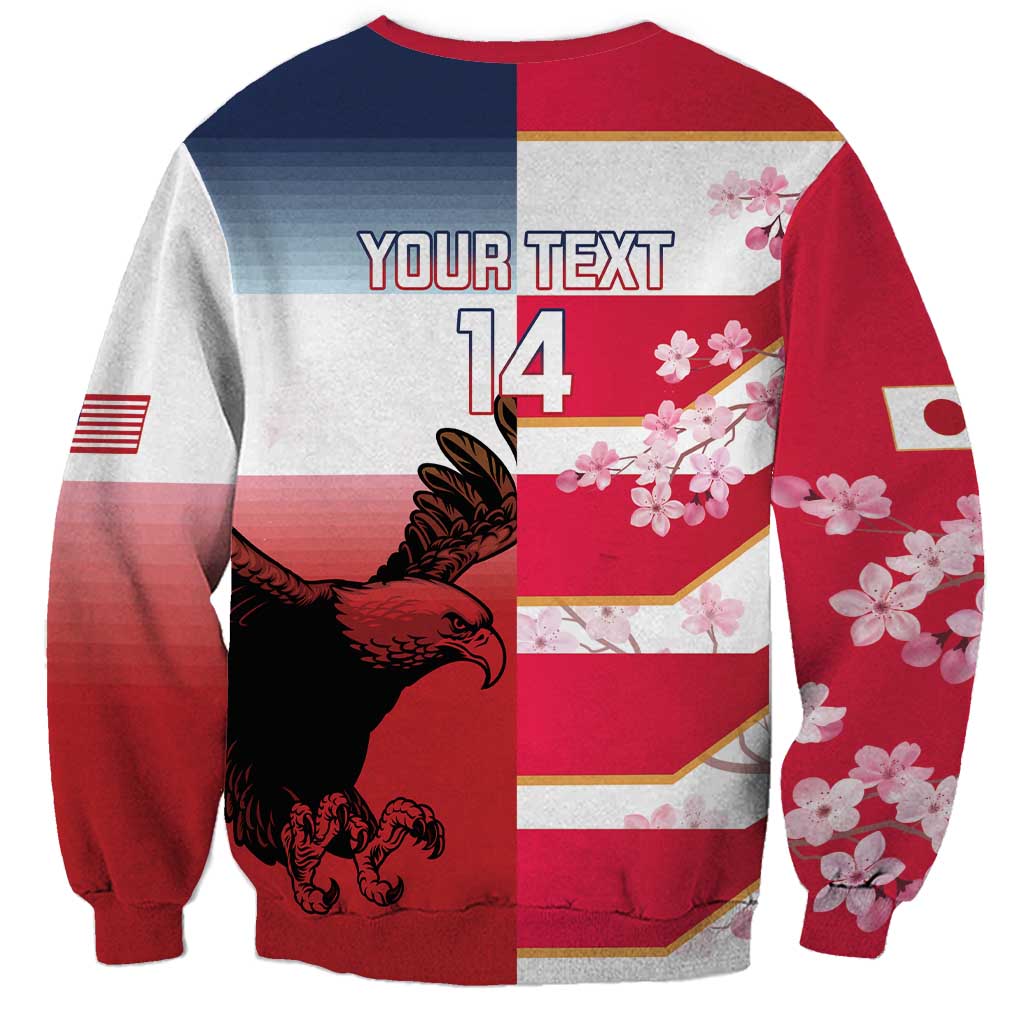USA and Japan Rugby Custom Sweatshirt Eagles Brave Blossoms Together Pacific - Polynesian Pride
