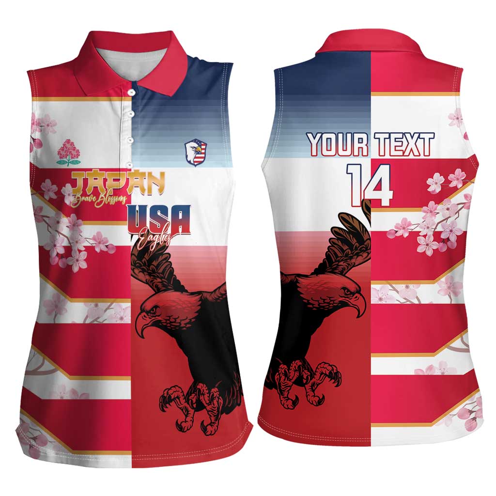 USA and Japan Rugby Custom Women Sleeveless Polo Shirt Eagles Brave Blossoms Together Pacific LT14 - Polynesian Pride