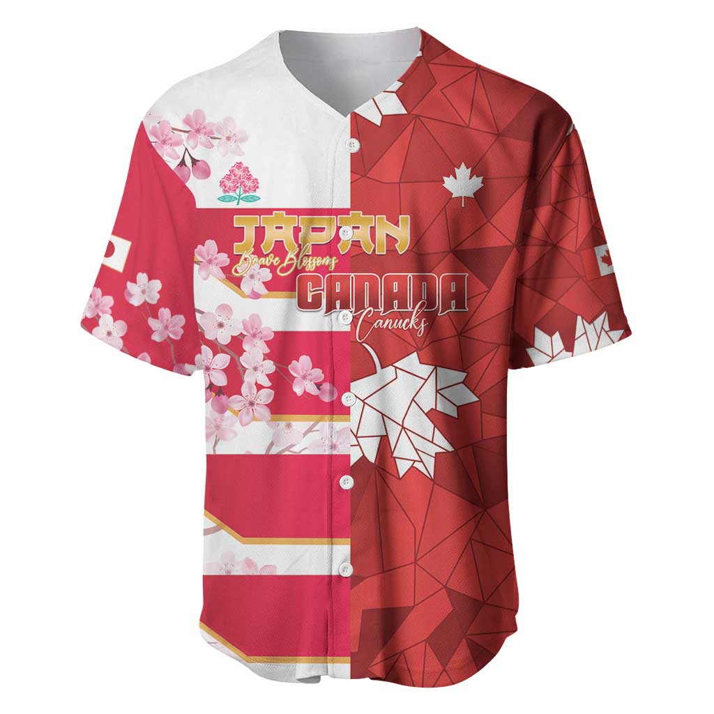 Canada and Japan Rugby Custom Baseball Jersey Canucks Brave Blossoms Together Pacific - Polynesian Pride