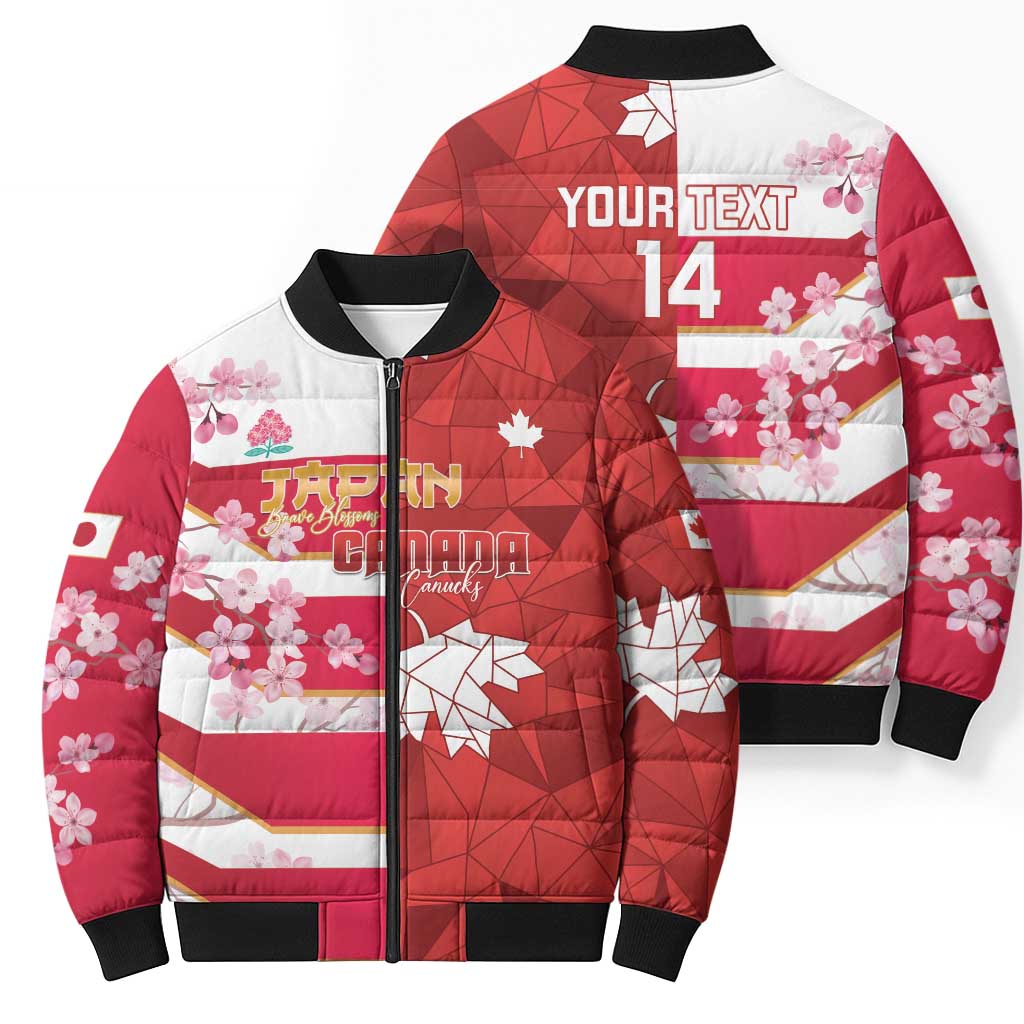 Canada and Japan Rugby Custom Bomber Puffer Jacket Canucks Brave Blossoms Together Pacific - Polynesian Pride
