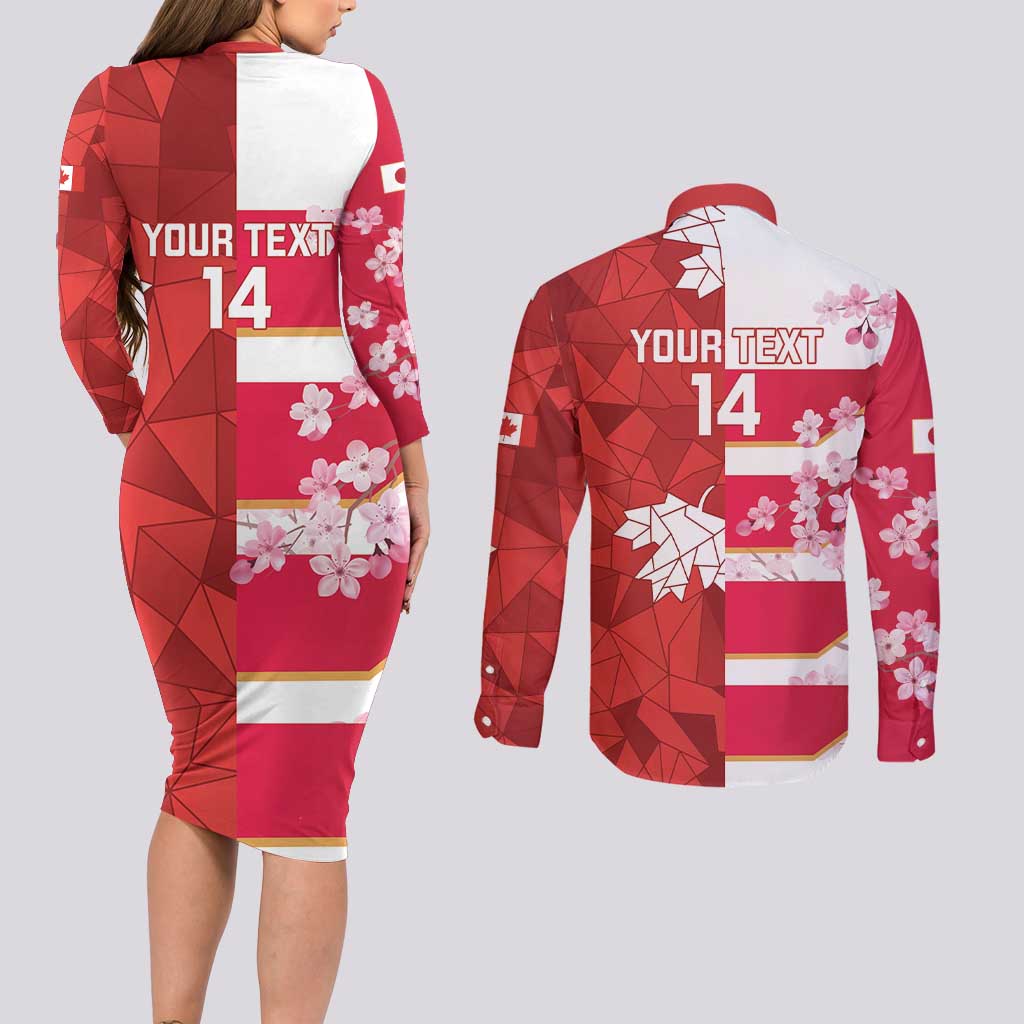Canada and Japan Rugby Custom Couples Matching Long Sleeve Bodycon Dress and Long Sleeve Button Shirt Canucks Brave Blossoms Together Pacific LT14 - Polynesian Pride