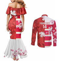 Canada and Japan Rugby Custom Couples Matching Mermaid Dress and Long Sleeve Button Shirt Canucks Brave Blossoms Together Pacific LT14 - Polynesian Pride