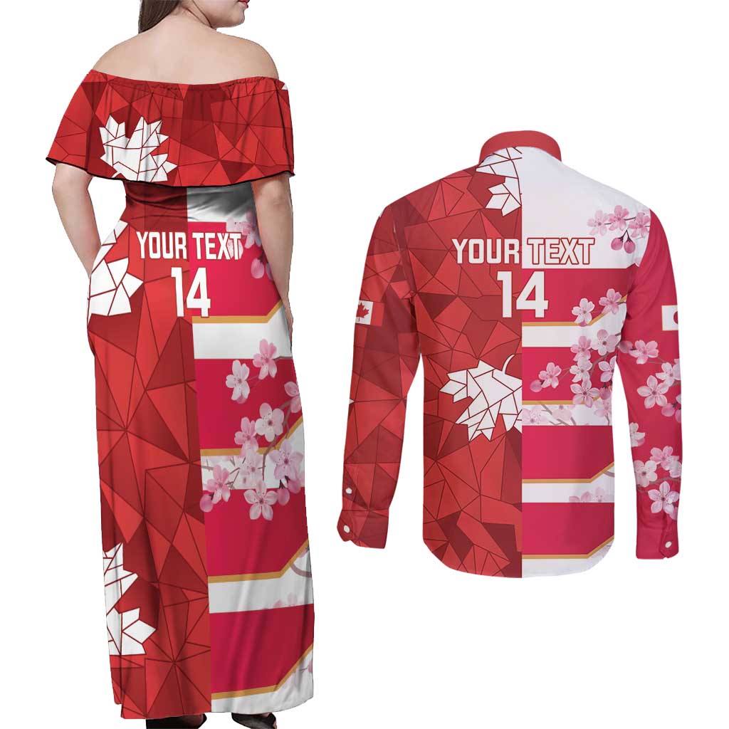 Canada and Japan Rugby Custom Couples Matching Off Shoulder Maxi Dress and Long Sleeve Button Shirt Canucks Brave Blossoms Together Pacific LT14 - Polynesian Pride