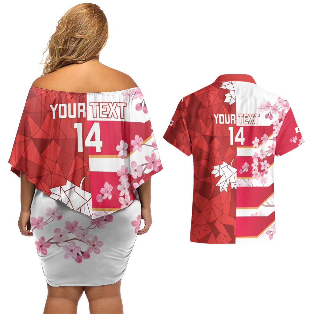 Canada and Japan Rugby Custom Couples Matching Off Shoulder Short Dress and Hawaiian Shirt Canucks Brave Blossoms Together Pacific LT14 - Polynesian Pride