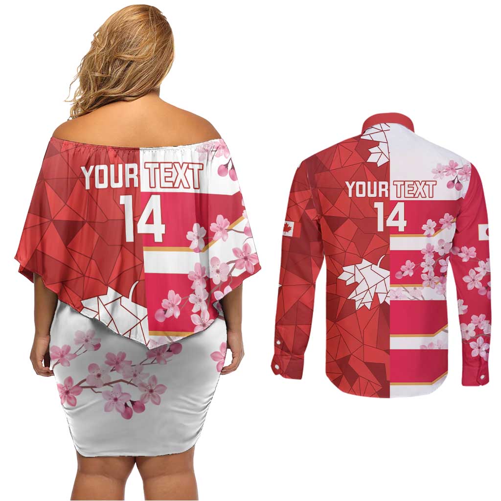 Canada and Japan Rugby Custom Couples Matching Off Shoulder Short Dress and Long Sleeve Button Shirt Canucks Brave Blossoms Together Pacific LT14 - Polynesian Pride