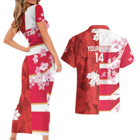 Canada and Japan Rugby Custom Couples Matching Short Sleeve Bodycon Dress and Hawaiian Shirt Canucks Brave Blossoms Together Pacific LT14 - Polynesian Pride