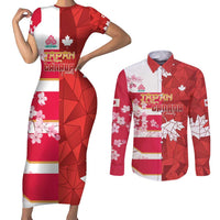 Canada and Japan Rugby Custom Couples Matching Short Sleeve Bodycon Dress and Long Sleeve Button Shirt Canucks Brave Blossoms Together Pacific LT14 Red - Polynesian Pride