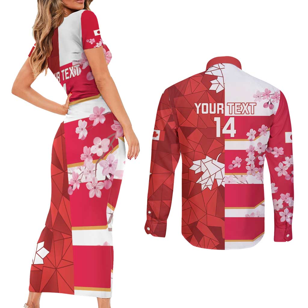 Canada and Japan Rugby Custom Couples Matching Short Sleeve Bodycon Dress and Long Sleeve Button Shirt Canucks Brave Blossoms Together Pacific LT14 - Polynesian Pride