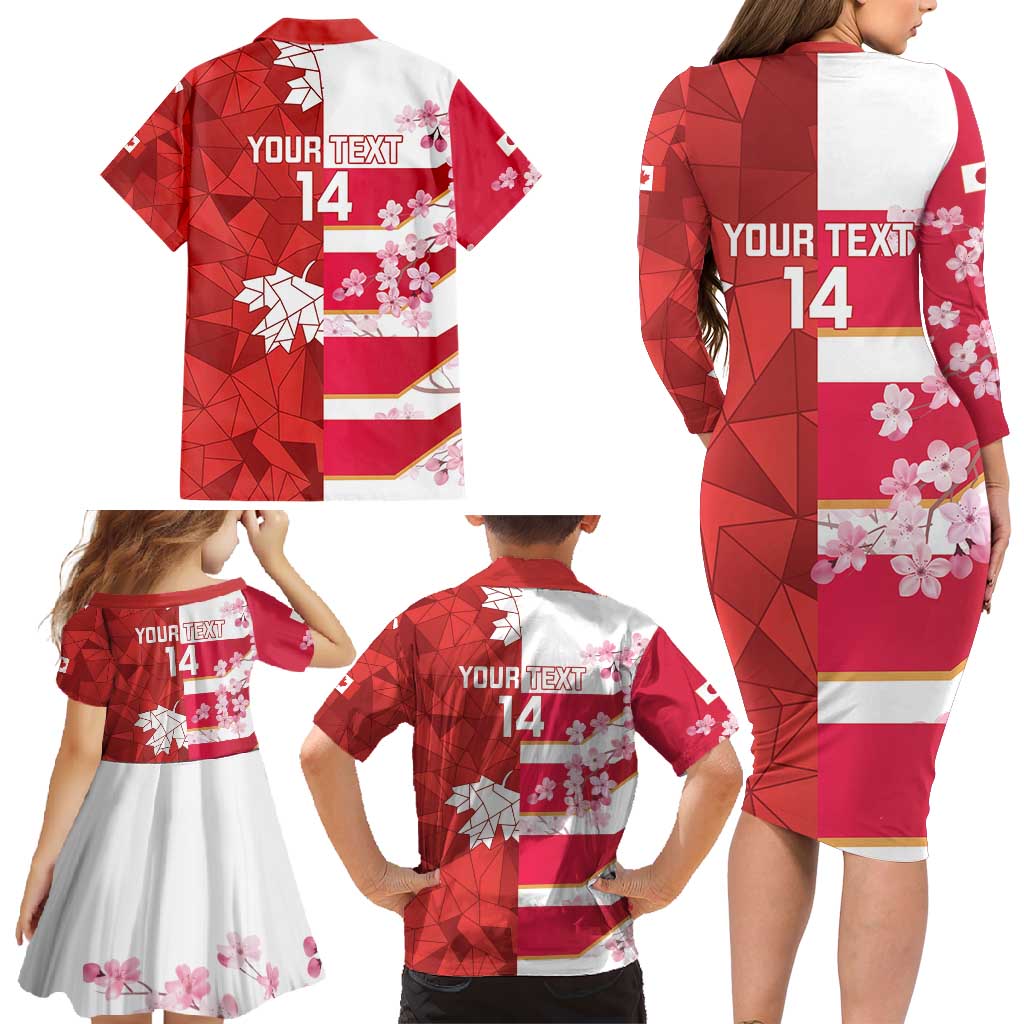 Canada and Japan Rugby Custom Family Matching Long Sleeve Bodycon Dress and Hawaiian Shirt Canucks Brave Blossoms Together Pacific LT14 - Polynesian Pride