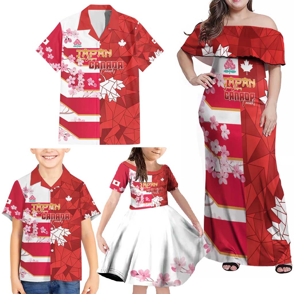Canada and Japan Rugby Custom Family Matching Off Shoulder Maxi Dress and Hawaiian Shirt Canucks Brave Blossoms Together Pacific LT14 - Polynesian Pride
