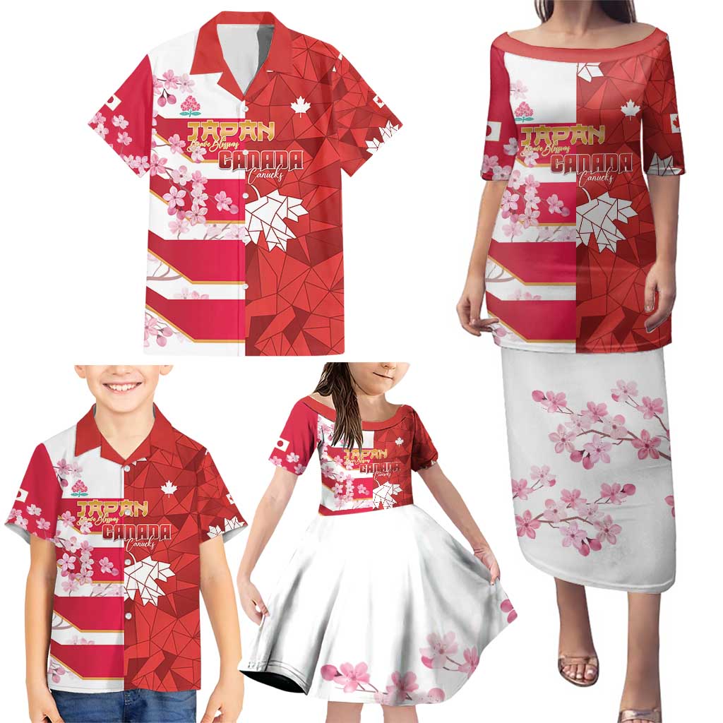 Canada and Japan Rugby Custom Family Matching Puletasi and Hawaiian Shirt Canucks Brave Blossoms Together Pacific - Polynesian Pride