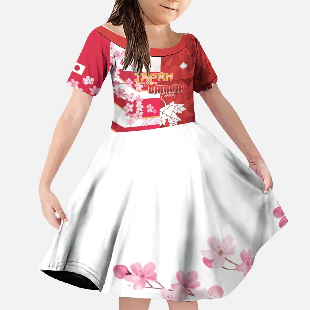 Canada and Japan Rugby Custom Family Matching Short Sleeve Bodycon Dress and Hawaiian Shirt Canucks Brave Blossoms Together Pacific LT14 Daughter's Dress Red - Polynesian Pride