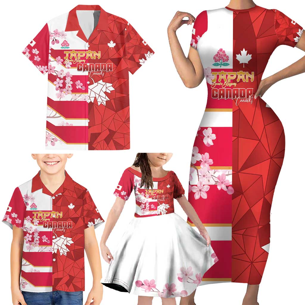Canada and Japan Rugby Custom Family Matching Short Sleeve Bodycon Dress and Hawaiian Shirt Canucks Brave Blossoms Together Pacific LT14 - Polynesian Pride
