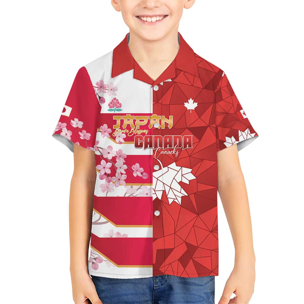 Canada and Japan Rugby Custom Family Matching Summer Maxi Dress and Hawaiian Shirt Canucks Brave Blossoms Together Pacific LT14 Son's Shirt Red - Polynesian Pride