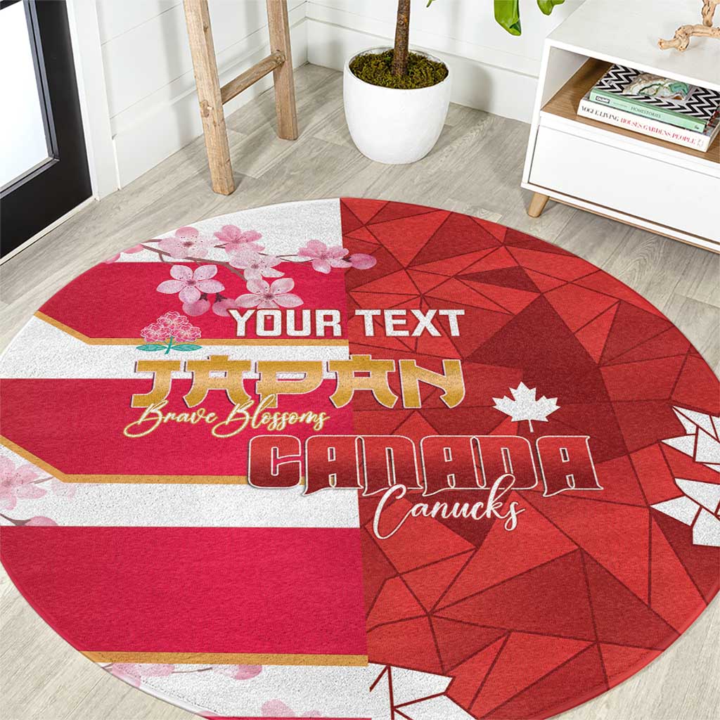 Canada and Japan Rugby Custom Round Carpet Canucks Brave Blossoms Together Pacific - Polynesian Pride