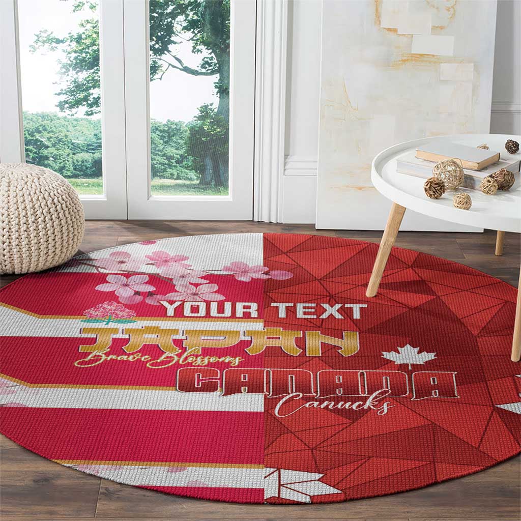 Canada and Japan Rugby Custom Round Carpet Canucks Brave Blossoms Together Pacific - Polynesian Pride