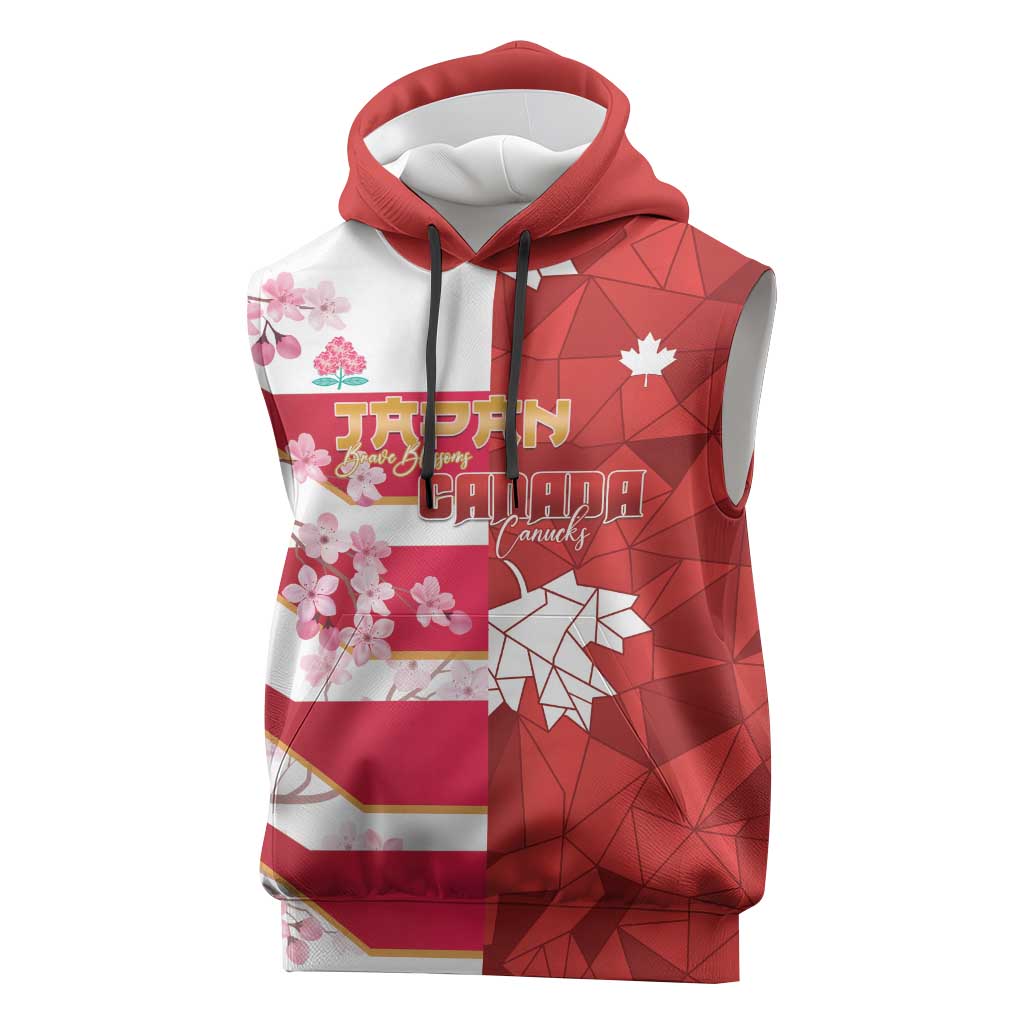 Canada and Japan Rugby Custom Sleeveless Hoodie Canucks Brave Blossoms Together Pacific - Polynesian Pride