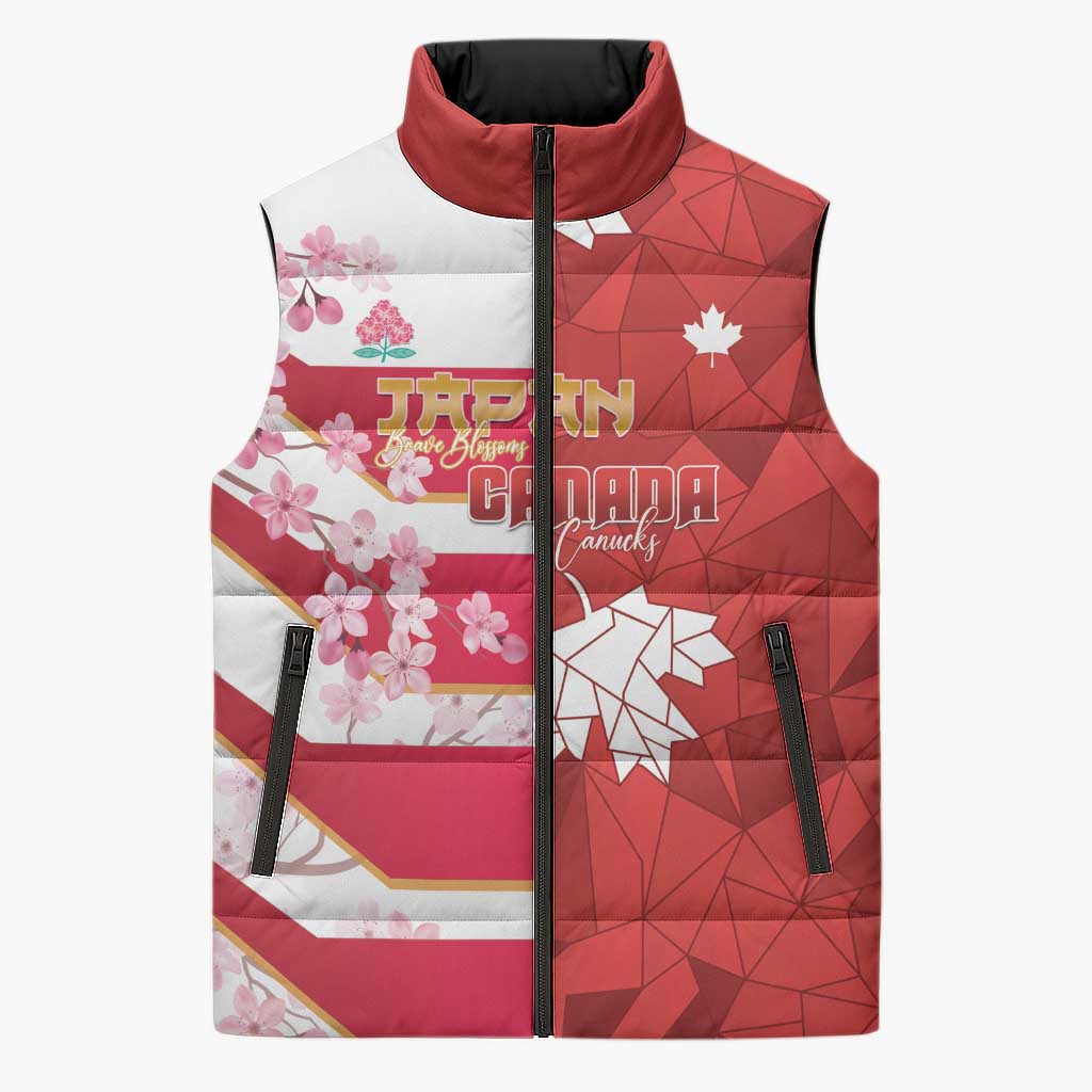 Canada and Japan Rugby Custom Sleeveless Puffer Jacket Canucks Brave Blossoms Together Pacific - Polynesian Pride