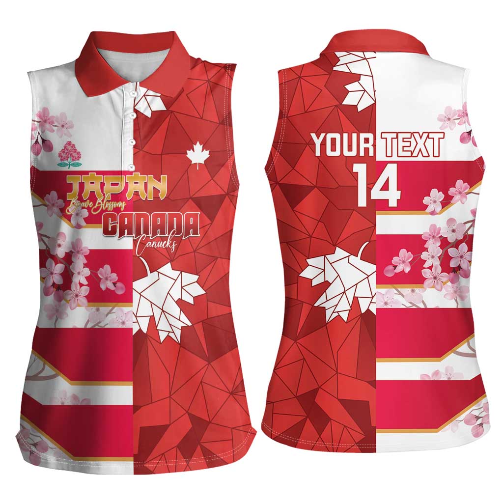 Canada and Japan Rugby Custom Women Sleeveless Polo Shirt Canucks Brave Blossoms Together Pacific LT14 - Polynesian Pride